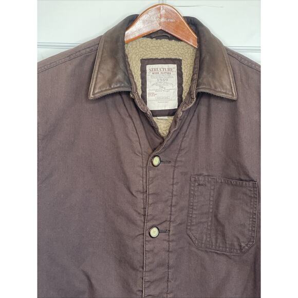 Vtg Structure Men's Chore Jacket Sz M Leather Collar Sherpa Lined Work Barn Farm - Picture 3 of 16